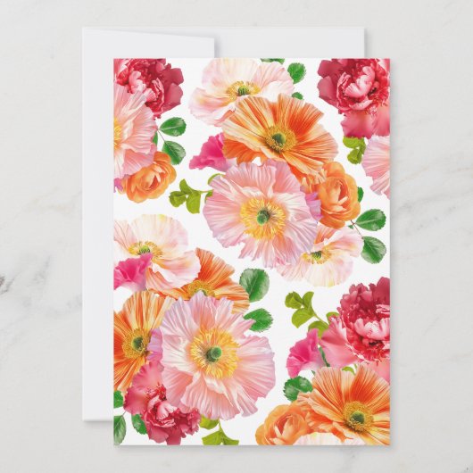 可愛いオレンジと明るいピンクのフローラブライダルシャワー 招待状 (裏面)