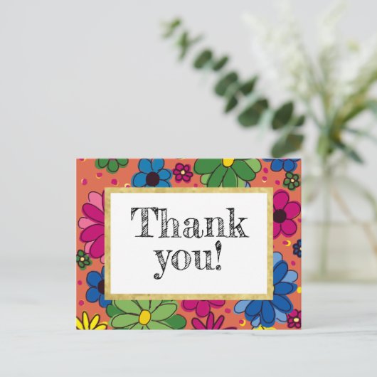 可愛いオレンジと明るいフローラ誕生日ありがとう ポストカード (スタンド正面)