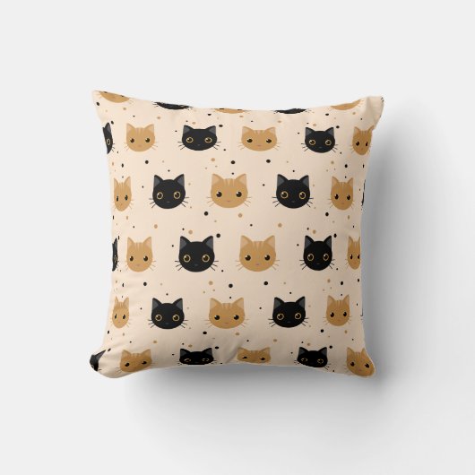 可愛いオレンジと黒のハロウィーン猫パターン クッション (正面)