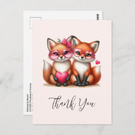 可愛いオレンジのキツネラブサンキュー ポストカード