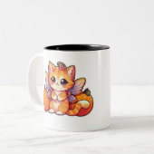 可愛いオレンジの妖精の猫 ツートーンマグカップ (正面左)