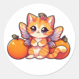 可愛いオレンジの妖精の猫 ラウンドシール
