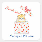 可愛いオレンジの虎猫の子猫を箱にカスタム入れるビジネス スクエアシール (正面)