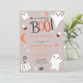 可愛いオレンジは不気味でないハロウィーンのブーブベイビーシャワー 招待状 (スタンド正面)