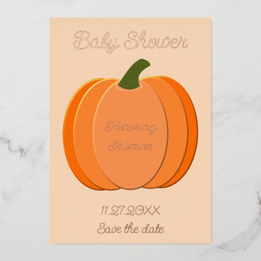 可愛いオレンジカボチャ男女兼用のベビーシャワー 箔シーズンカード (正面)