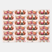 可愛いオレンジキツネのラブパターン ラッピングペーパーシート (正面3)