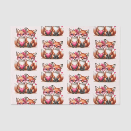 可愛いオレンジキツネのラブパターン 薄葉紙 (正面)