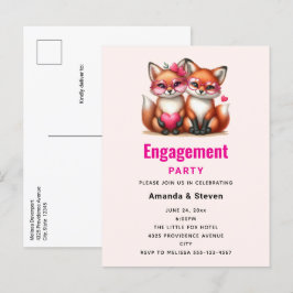 可愛いオレンジキツネインラブ婚約 インビテーションポストカード