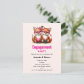 可愛いオレンジキツネインラブ婚約 インビテーションポストカード (スタンド正面)