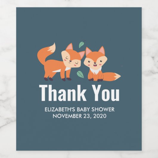 可愛いオレンジキツネグラフィックイラストレーションありがとう ワインラベル (シングルラベル)