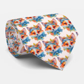可愛いオレンジキツネフローラクラウンパターン ネクタイ (ロール)
