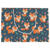 可愛いオレンジキツネ動物パターン誕生日 ラージペーパーバッグ (裏面)