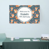 可愛いオレンジキツネ動物パターン誕生日 横断幕 (トレードショー)