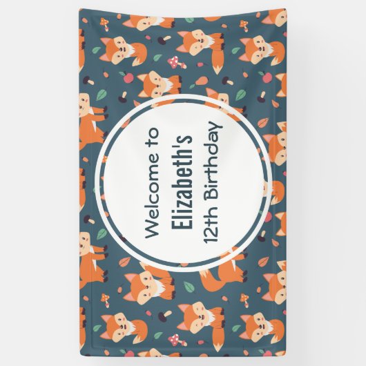 可愛いオレンジキツネ動物パターン誕生日 横断幕 (縦)