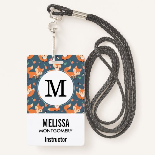可愛いオレンジキツネ動物模様 バッジ (裏面ランヤード)