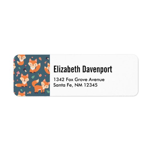 可愛いオレンジキツネ動物模様 ラベル (正面)