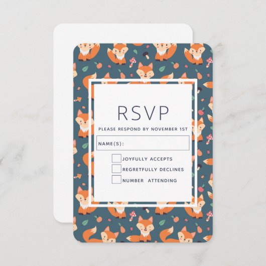 可愛いオレンジキツネ動物模様 出欠カード (正面/裏面)
