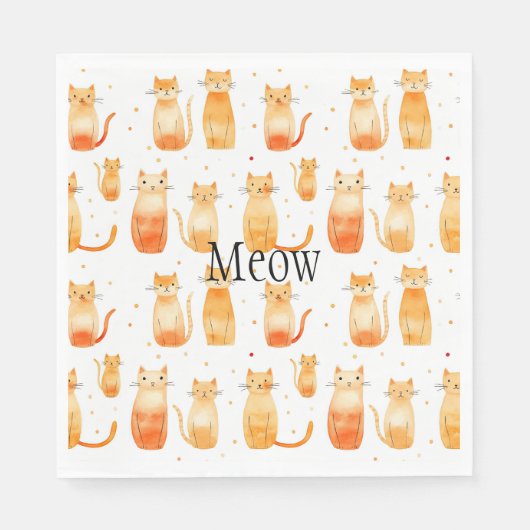 可愛いオレンジキャッツ誕生日紙ナプキン スタンダードランチョンナプキン (正面)