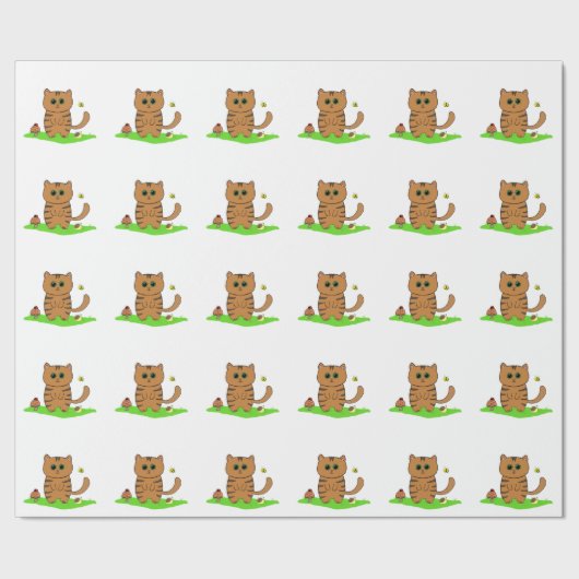 可愛いオレンジキャットイングリーンメドウラッピング紙 ラッピングペーパー (シーム)