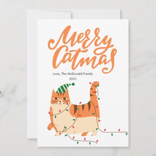 可愛いオレンジキャットペットラバークリスマスフラット シーズンカード (正面)
