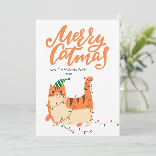可愛いオレンジキャットペットラバークリスマスフラット シーズンカード (スタンド正面)