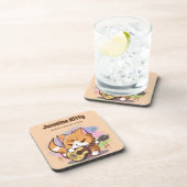 可愛いオレンジキャッ遊トのギター(個人対応) コースター (右側)