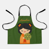 可愛いオレンジコケシ日本のの人形 エプロン (正面)