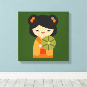 可愛いオレンジコケシ日本のの人形 キャンバスプリント (インサイチュ (ウッドフロア))