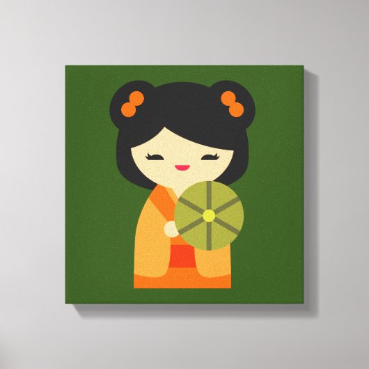 可愛いオレンジコケシ日本のの人形 キャンバスプリント (正面)