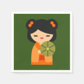 可愛いオレンジコケシ日本のの人形 スタンダードカクテルナプキン (正面)