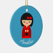 可愛いオレンジコケシ日本のの人形 セラミックオーナメント (右)