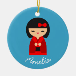 可愛いオレンジコケシ日本のの人形 セラミックオーナメント