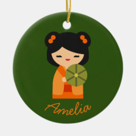 可愛いオレンジコケシ日本のの人形 セラミックオーナメント