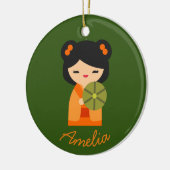 可愛いオレンジコケシ日本のの人形 セラミックオーナメント (左)