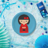 可愛いオレンジコケシ日本のの人形 ペーパープレート (パーティー)