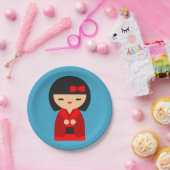 可愛いオレンジコケシ日本のの人形 ペーパープレート (パーティー)