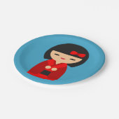 可愛いオレンジコケシ日本のの人形 ペーパープレート (アングル)