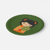 可愛いオレンジコケシ日本のの人形 ペーパープレート (アングル)