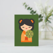 可愛いオレンジコケシ日本のの人形 ポストカード (スタンド正面)