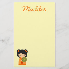 可愛いオレンジコケシ日本のの人形 便箋