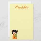 可愛いオレンジコケシ日本のの人形 便箋 (正面/裏面)