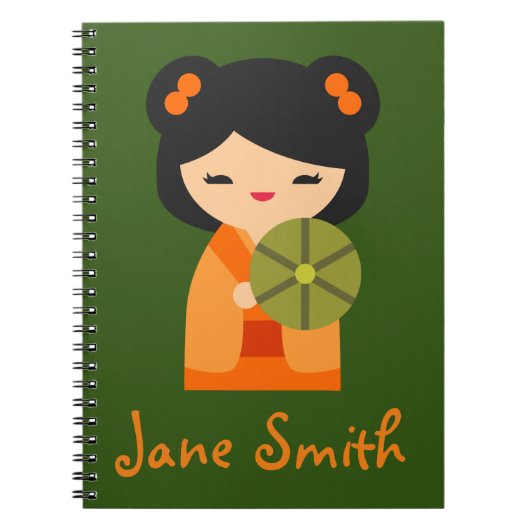 可愛いオレンジコケシ日本の人形 ノートブック (正面)