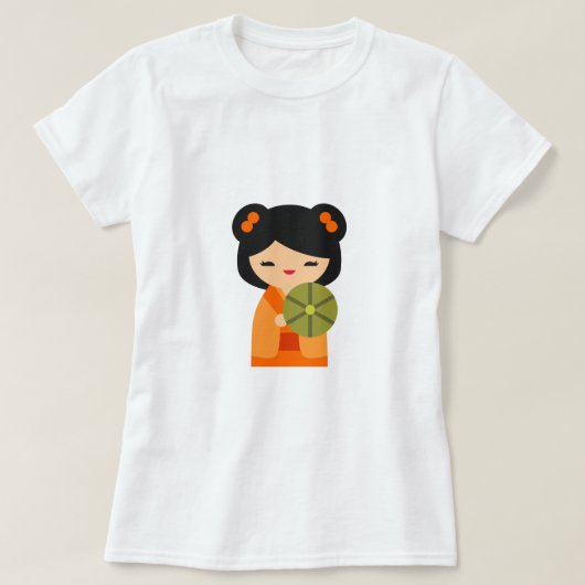 可愛いオレンジコケシ日本の人形 Tシャツ (デザイン正面)