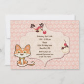 可愛いオレンジタイガーキティ猫と花誕生日 招待状 (裏面)