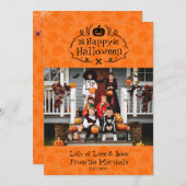 可愛いオレンジハッピーハローウィンブフォトカード サンキューカード (正面/裏面)