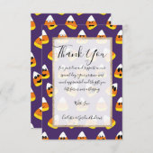 可愛いオレンジパープルハロウィーン絵文字キャンディーコーン サンキューカード (正面/裏面)