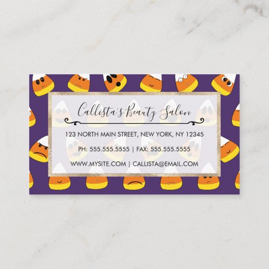 可愛いオレンジパープルハロウィーン絵文字キャンディーコーン ロイヤリティカード (裏面)