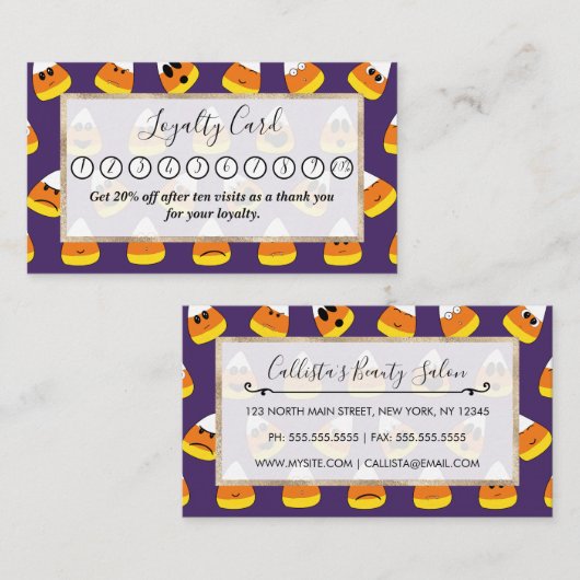 可愛いオレンジパープルハロウィーン絵文字キャンディーコーン ロイヤリティカード (正面/裏面)