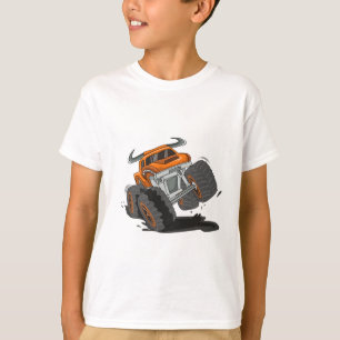 可愛いオレンジブラックモンスタートラックキッズ Tシャツ