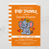 可愛いオレンジベクターガールエレファントベビーシャワー 招待状 (正面/裏面)